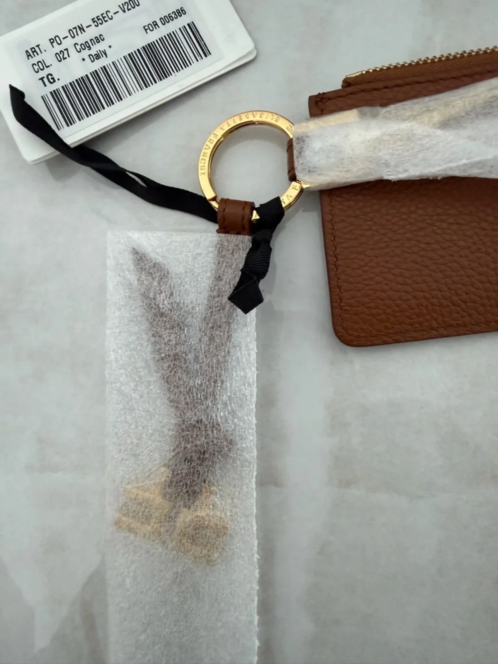 Elisabetta Franchi Cognac Leather Keychain with Zipper Case NWT In Gift Box